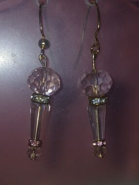 Hand Crafted Pink Crystal Drop Earrings - Elegant Faceted Dangle